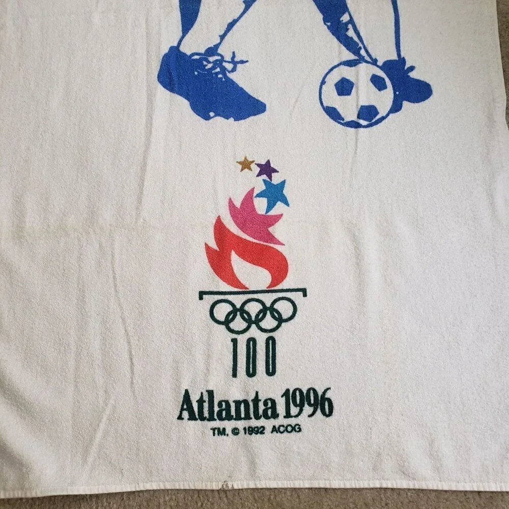 Vintage Atlanta Olympics Beach Towel 1996 Soccer Cannon 100% Cotton